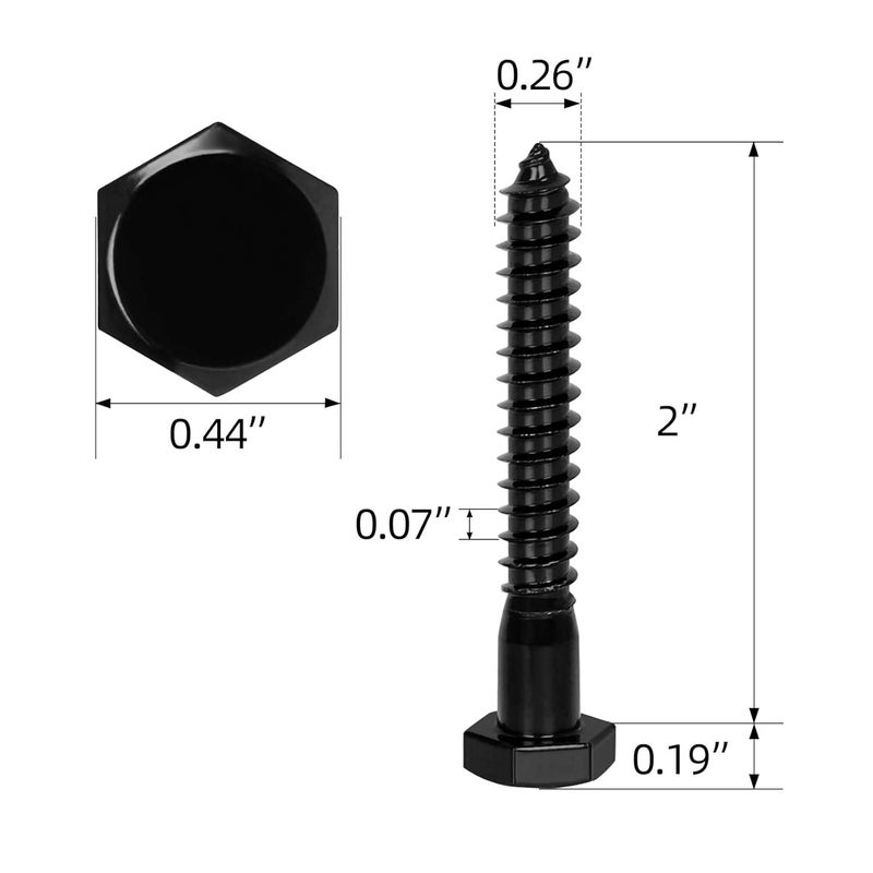 OUSCHR 1/4" x 2" Stainless Steel Lag Screws Bolts, Heavy Duty External Hex Head Wood Screws, Black Finish, Partial Thread, 25 PCS - Image 2